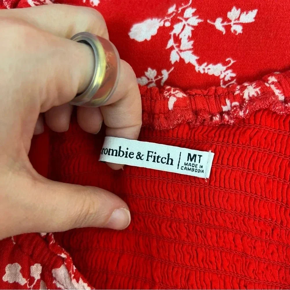 Abercrombie & Fitch Floral Print Red Mini Dress Size Medium M Tall - Picture 4 of 5